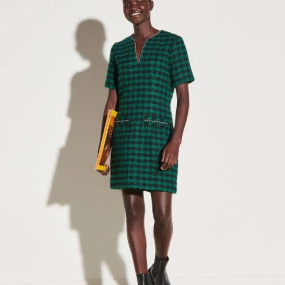 NWOT Sandro Clyo Embellished Boucle Tweed Houndstooth Green Mini Dress M $490 - Picture 1 of 9